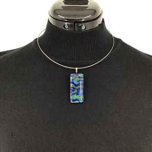 Blue and Gold Fused Glass Slide Pendant Necklace